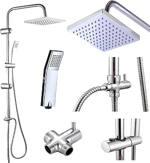 Jupitor Thermostatic Shower Mixer Chrome Head Bathroom Square Valve Twin Bath Kit Set Shower Head Overhead Rain Shower and Handheld Shower Dual Riser Kit Rain Head Kit Hand Held Shower Bath