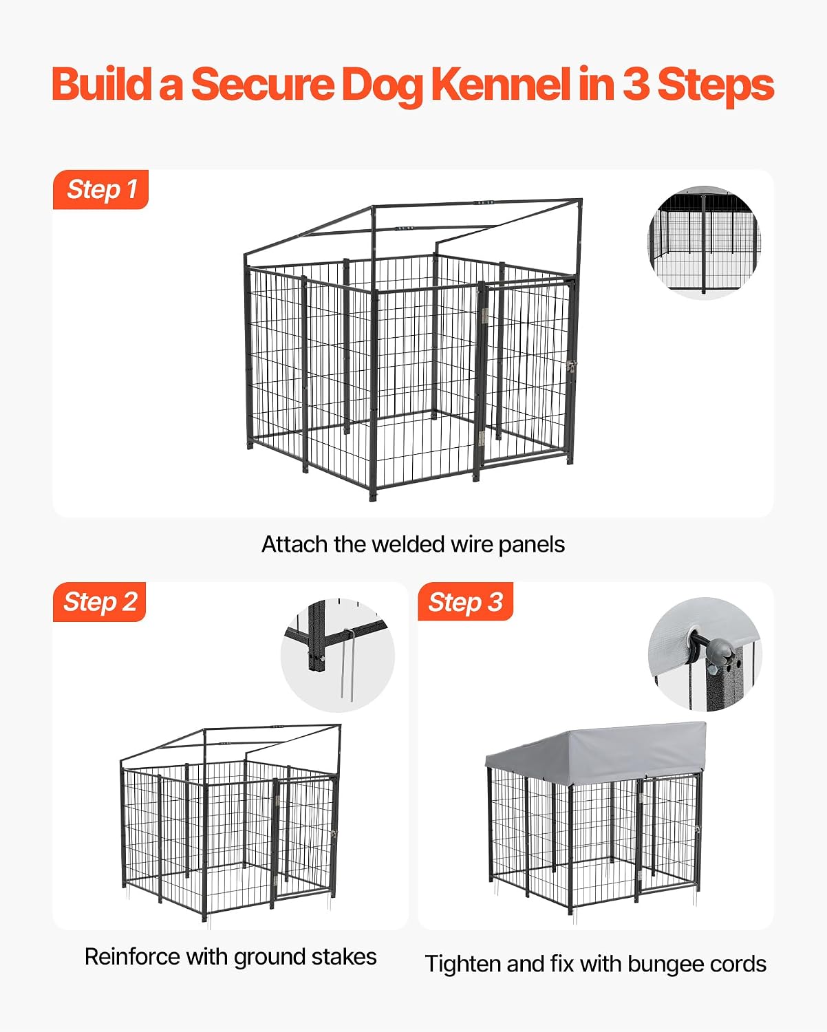 VEVOR Outdoor Dog Kennel, 3.67 x 3.78 x 4.1 ft Large Dog Kennel with Secure Lock, Outside Dogs Enclosures with UV-Resistant & Waterproof Roof Cover, Heavy Duty Pet Crate Cage Run for Large Dogs