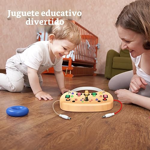 Miniatura 5 de Tablero de actividades Montessori para niños pequeños, juguete sensorial de madera para autismo, con interruptor, 17 luces LED para niños de 1 a 6