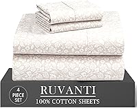 Vista 48 de RUVANTI 4 piezas de sábanas de algodón - 100% algodón natural suave, ligero y transpirable, sábanas de percal crujiente, juego de sábanas Botanica