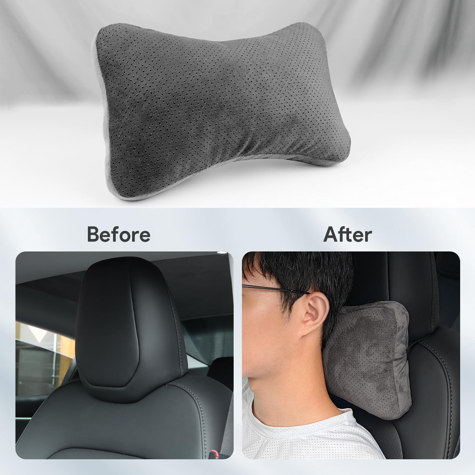 Housse Appuie-tête Voiture Tesla Model 3/Y/S/X - Oreiller Confortable Anti-Poussière Avec Poche Et Logo