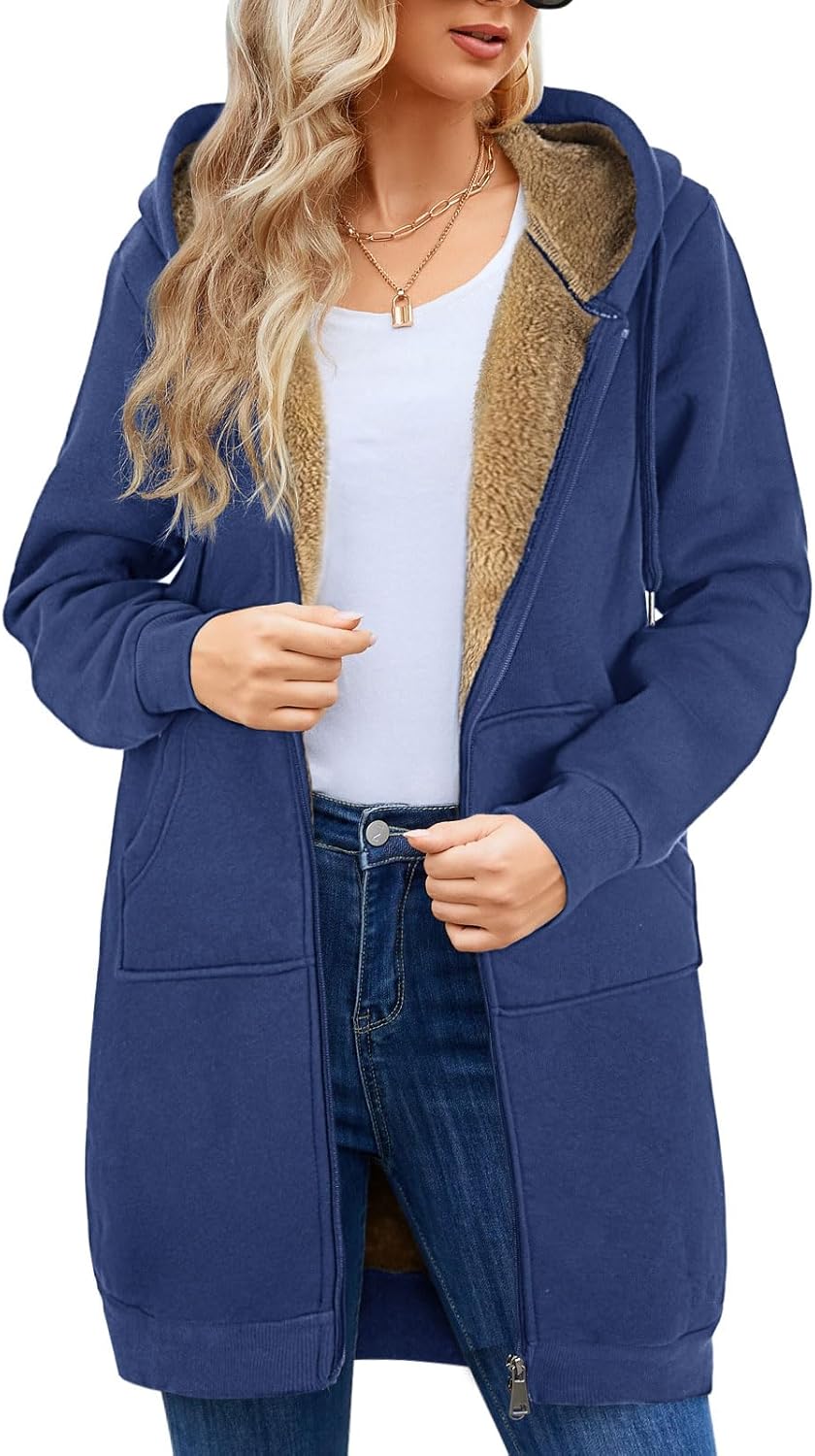 Yusongirl Zip Up Hoodies for Women Fleece Jackets Long Warm Hoodie Womens Hooded Tunic Sweatshirt Winter Coats with Pockets