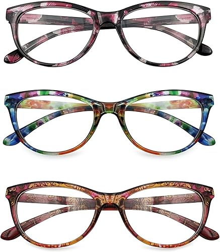 Paquete de 3 lentes de lectura con bloqueo de luz azul, elegantes ojos de gato, lectores de computadora, antifatiga ocular y deslumbramiento para