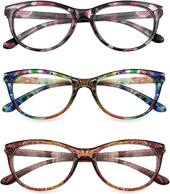 3 Pack Reading Glasses Blue Light Blocking Stylish Cat Eye Computer Readers Anti Eyestrain & Glare for Women