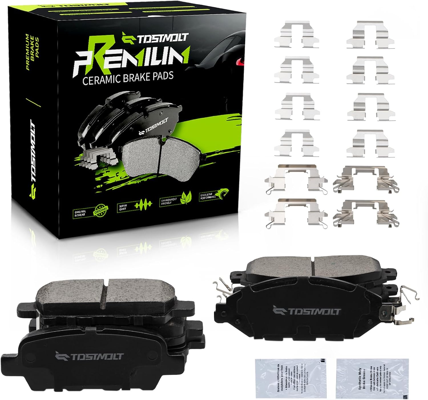 New 8pcs Complete Front+Rear Super Quiet Shimmed Slotted Ceramic Disc Brake Pads Set w/Installation Hardware Compatible With 13-21 Pathfinder JX35 QX60 15-24 Murano