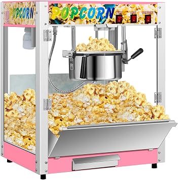 Commercial Popcorn Machine, 8 Oz Kettle, 850W Countertop Popcorn Maker for 48 Cups per Batch, Movie Theater Popcorn Popper with 3-Switch Control, 2 Scoops 1 Cup, Pink