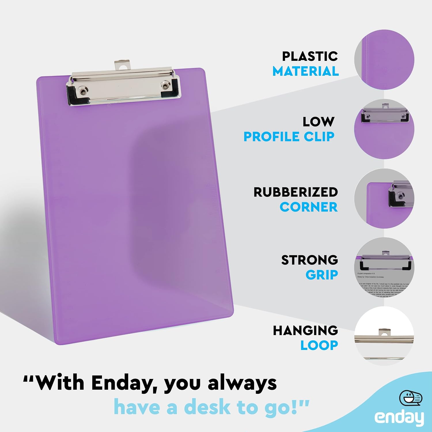 Mini Clipboard Translucent Small Clipboards Memo Pad Size Hardboard (6" x 9") Sturdy Durable Low Profile Clip with Hanging Loop for Home, Offices, Schools, Hospitals - 4 Pack – by Enday