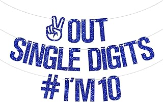 Out Single Digits I'm 10 Banner, Double Digits 10, Happy 10th Birthday Decorations for Boys, 10th Birthday Party Decoration Supplies Blue Glitter