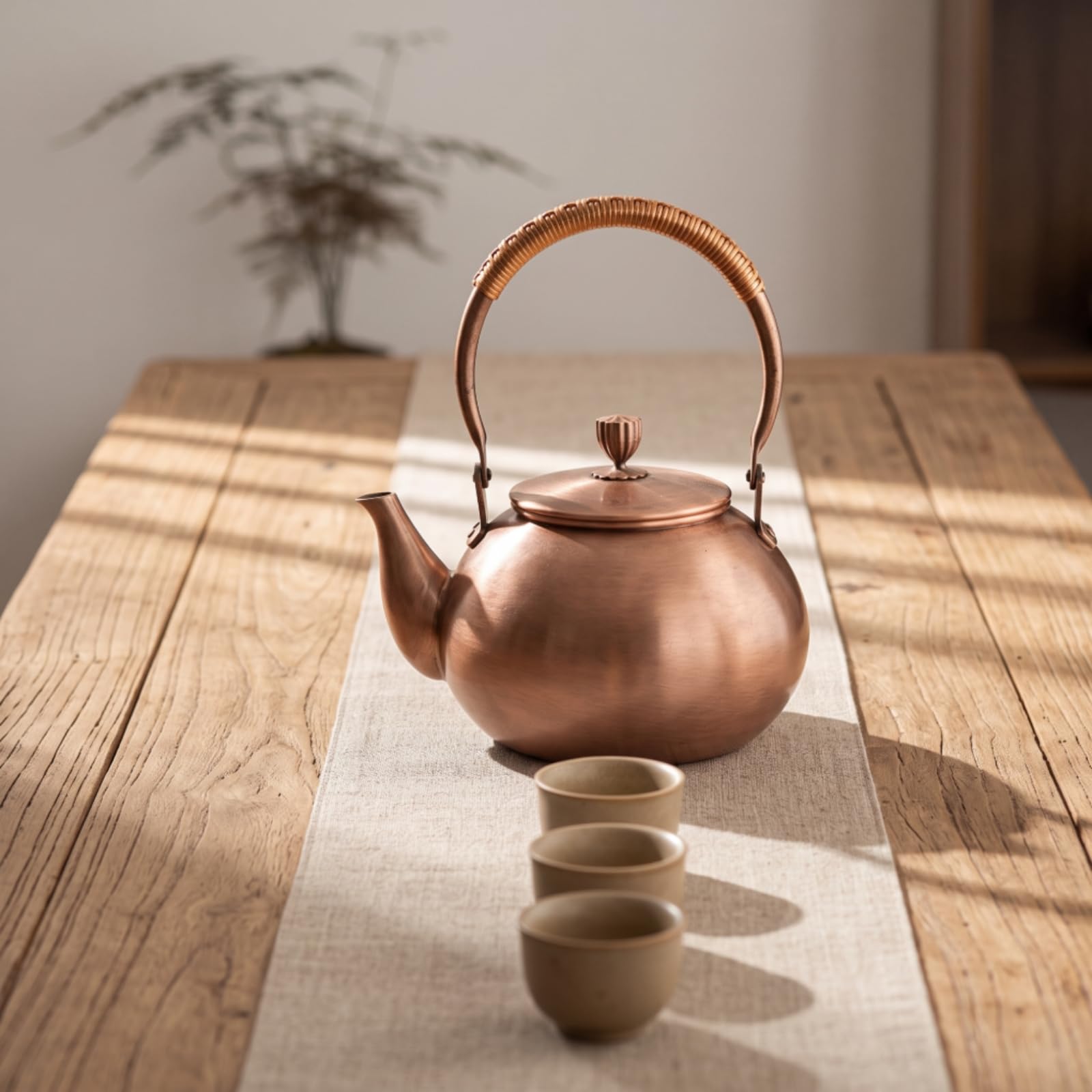 Gralara Bollitore di Rame con Coperchio Elegante Teiera Igienico per Cucina, Teiera In Rame Con Manico Laterale, Modello Mela, Capacità 0.6L, Peso 0.50KG