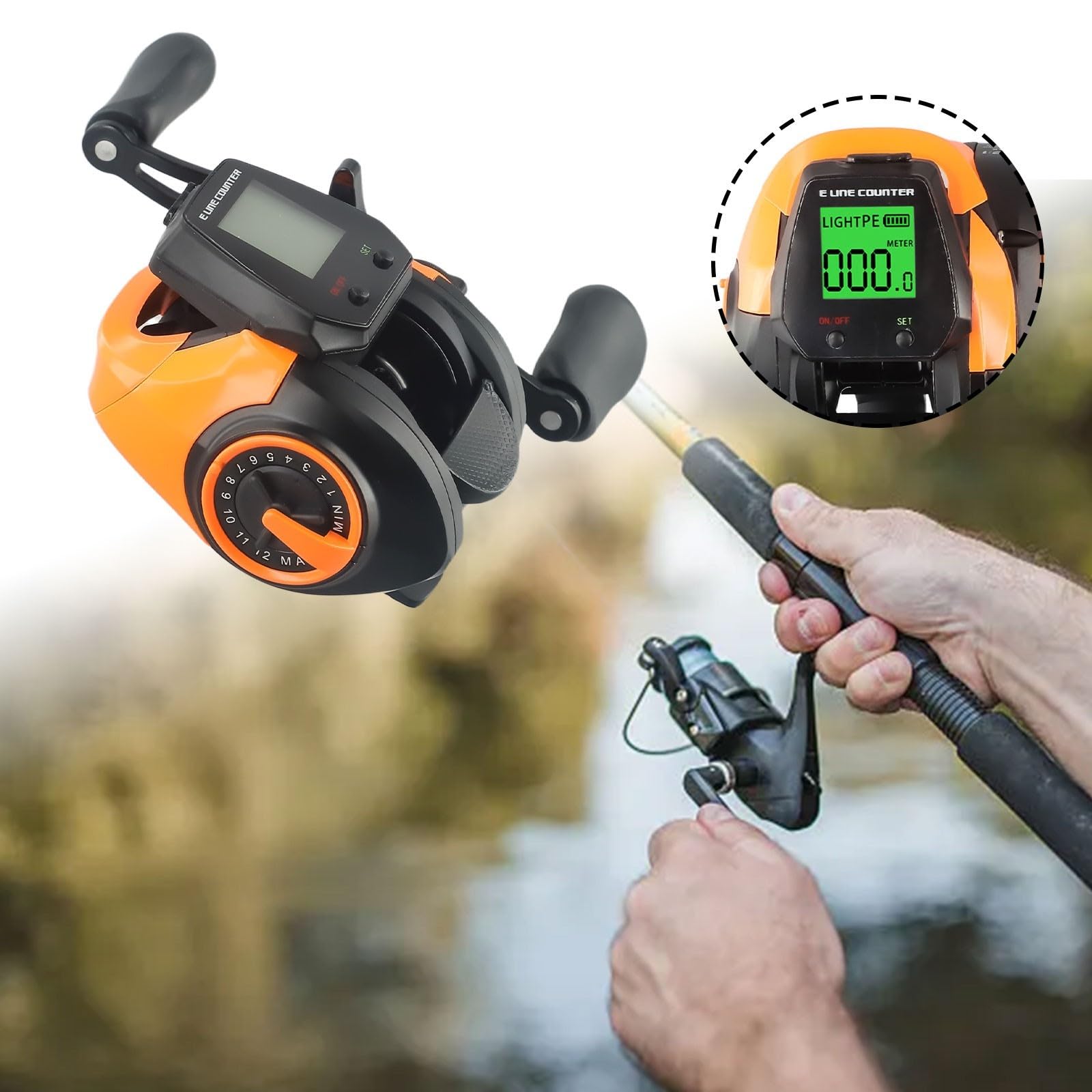 Honseadek Equipo de pesca digital carrete de pesca con alarma de picadura de pescado integrada y control eficaz de posición de profundidad, carrete de pesca de cebo para mano izquierda y derecha