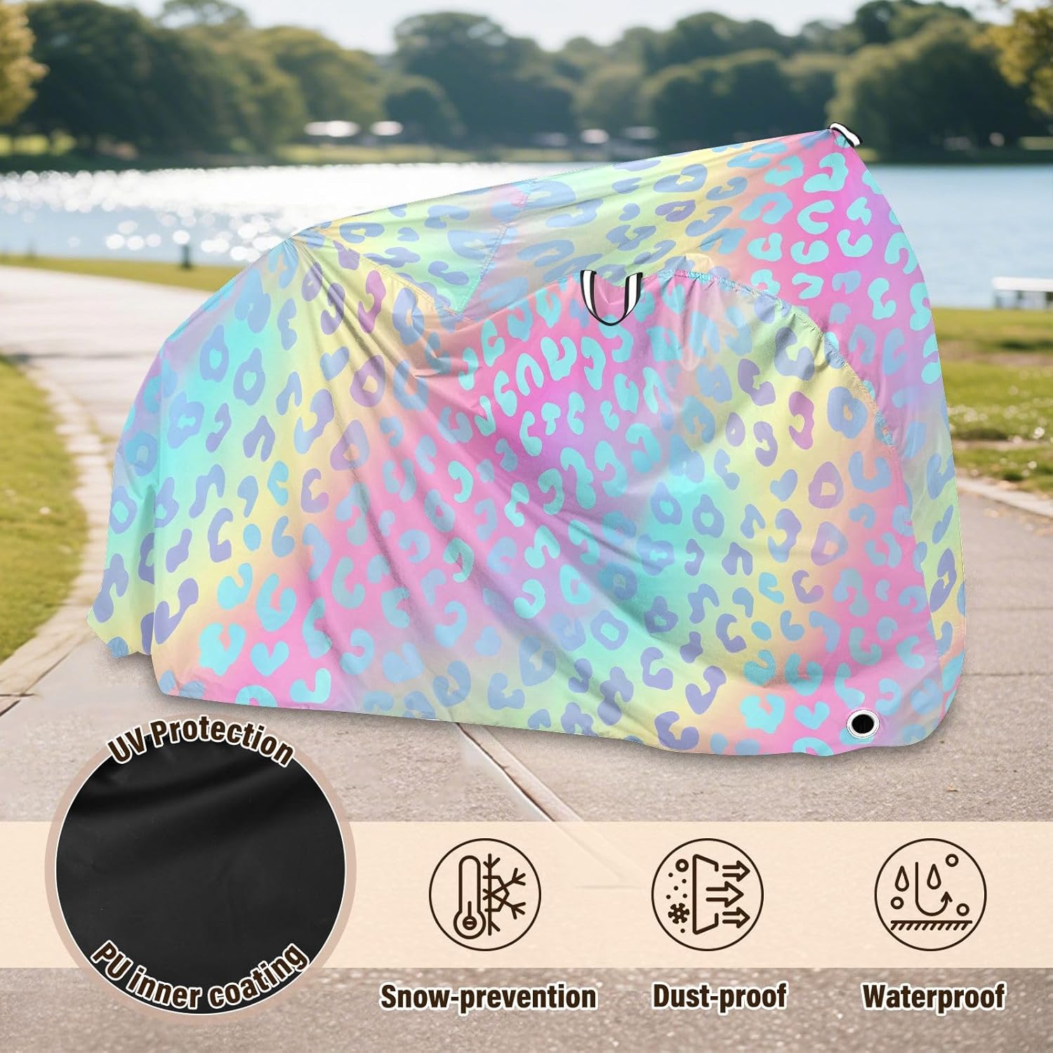 ALAZA Blue Cheetah Print Leopard Rainbow Bike Cover Waterproof Outdoor Ebike Bicycle Covers Tarp Protection for 1/2 Bikes, Sun UV Dust Wind Proof