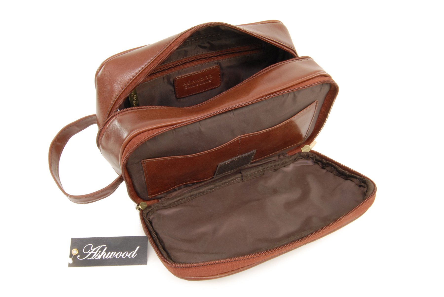 ASHWOOD - Bolso Neceser / Bolsa de Aseo para Hombre - Cuero - Castaño Marrón
