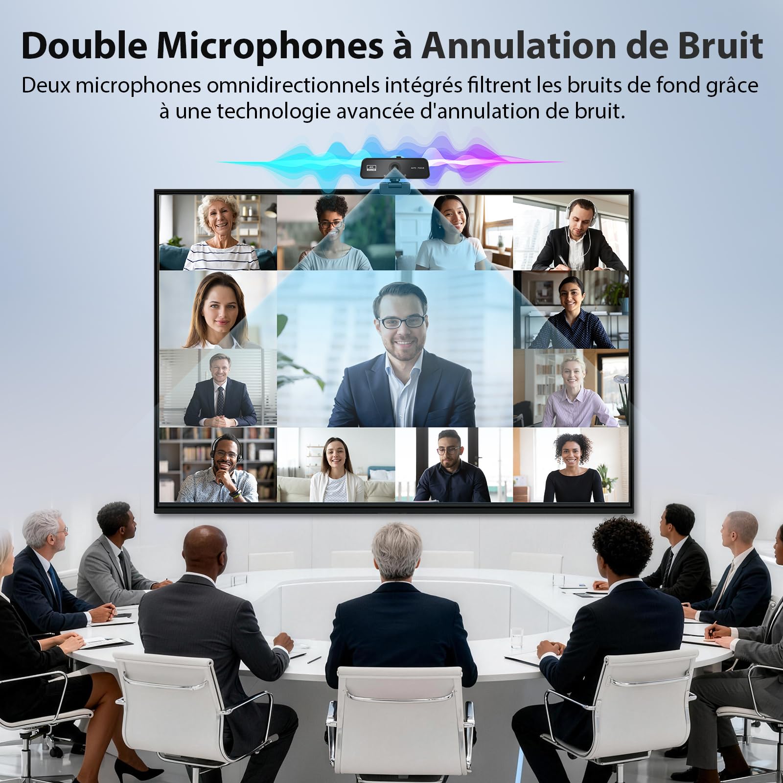 Webcam 4K UHD Autofocus - Caméra USB PC 8MP avec Micro Anti-Bruit Rotatif 360° Socle Ajustable pour Youtube Streaming Skype Appel Vidéo Zoom Plug-and-Play Windows MacOS Linux