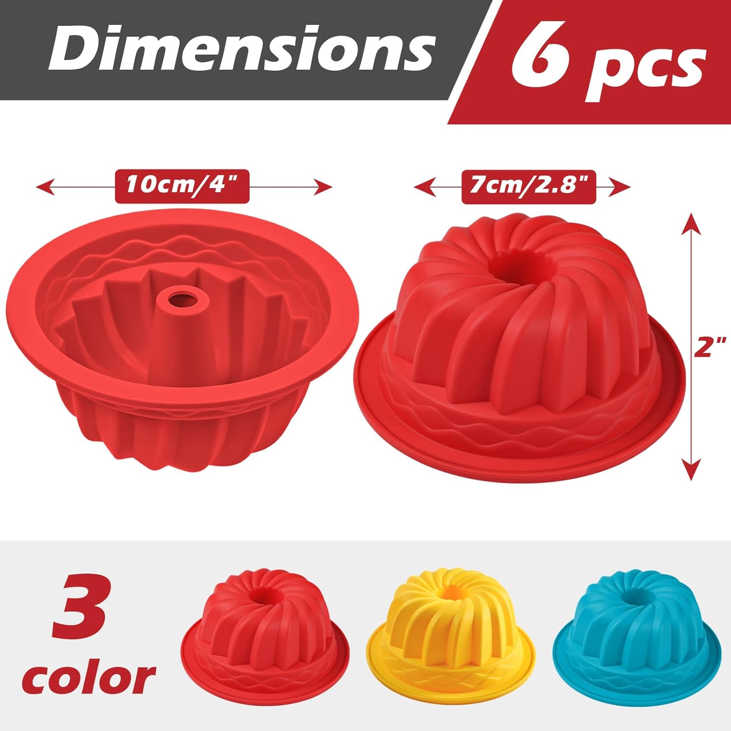 Webake 4 Inch Silicone Mini Fluted Cake Pan Set of 6, Nonstick BPA Free Fluted Tube Cake Pans for Baking, Muffins, Cupcakes - Image 5