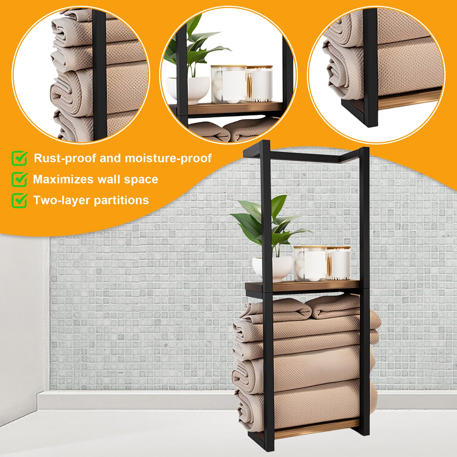Toallero de Pared con Estante,Toallero de Baño Estante de Baño