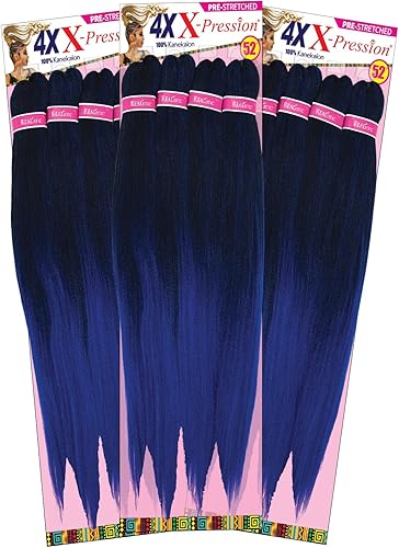 (3-PACK) HAIRKING Realista 4X-XPRESSION Kanekalon sintético 52 (T1BBLUE)