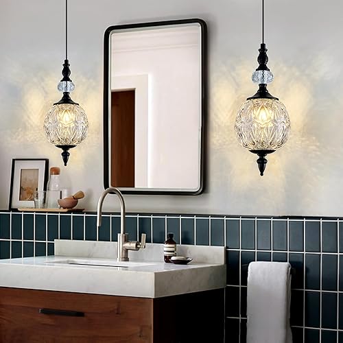 Miniatura 5 de Lámpara Colgante Vintage de Vidrio Granja Negra Candelabro 4.72" Mini Ajustable Accesorio de Iluminación Colgante para Isla de Cocina, Comedor, Negro