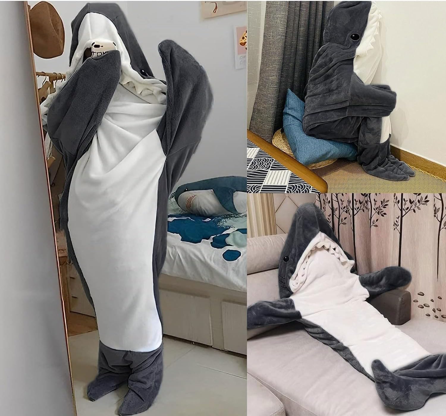 Shark Blanket Hoodie Onesie for Women & Men - Wearable Shark Sleeping Bag - Halloween & Xmas Cosplay Costume - Image 4