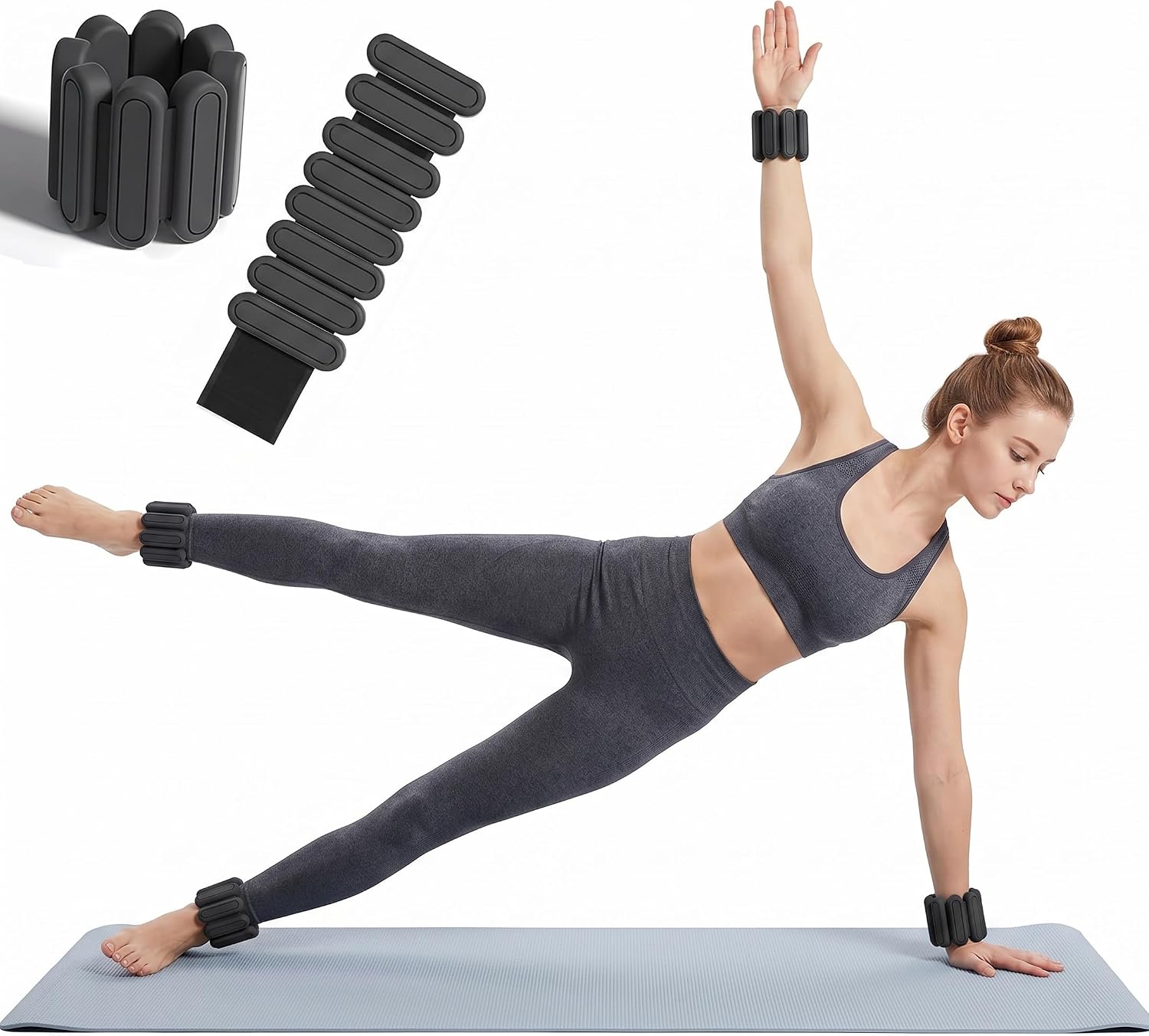 Adjustable Wrist & Ankle Weights for Men Women, Set of 2 (1lb Each), Wearable Bangles Silicone Bracelet, Workout Resistance Weights for Yoga, Pilates, Dance, Aerobics and Walking