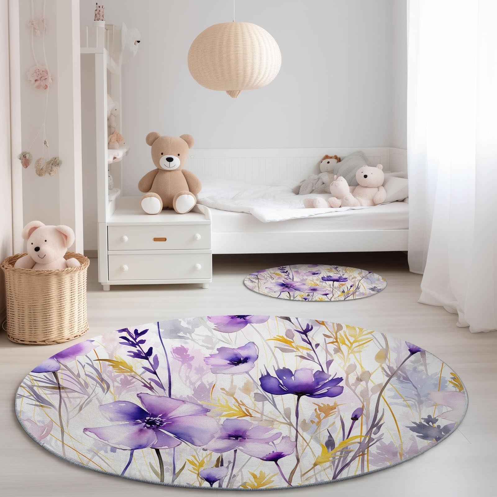 Tapis rond lavable en machine idéal pour éliminer les taches dans la chambre de bébé