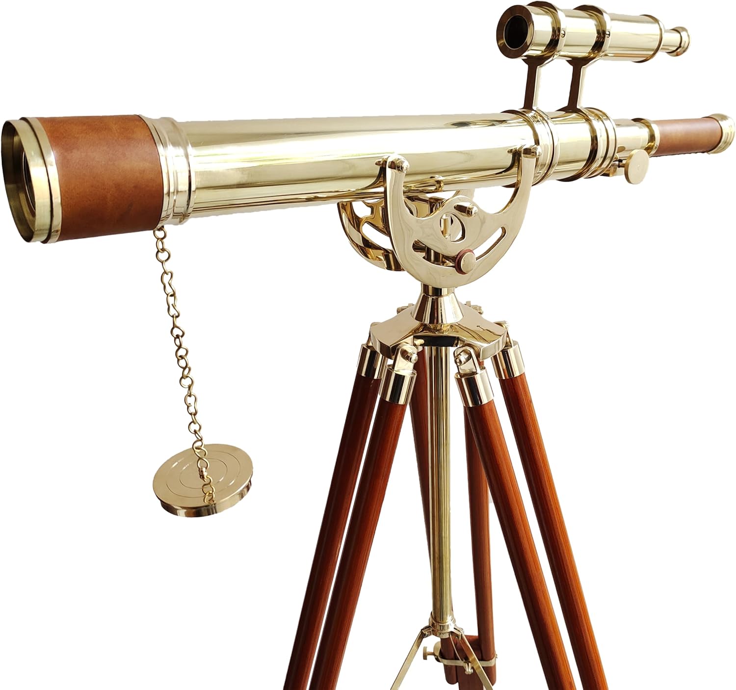 Vintage Maritime Anchor Master Telescope Double Barrel Adjustable Wooden Tripod Royal Educational Telescopes Shiny Finish Brown Leather Nautical Home Decor & Office