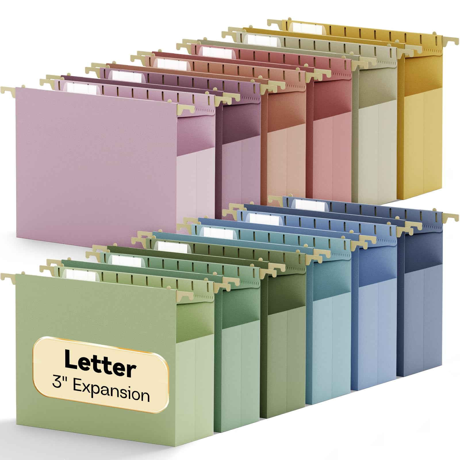 NORDUN Extra Capacity Hanging File Folders Letter Size,3" Expansion Hanging File Organizer for Home Office,Plastic Filing Cabinet Folders with Tabs,12 Pack Pastel Heavy Duty Folders for File Box Frame