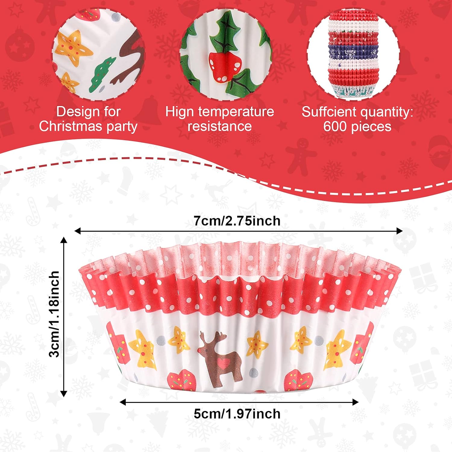 600 Count Christmas Cupcake Liners Muffin Cups Colorful Paper Disposable Cupcake Holders for Christmas Themed Party Decorations and Holiday Decorations(Charming Series)