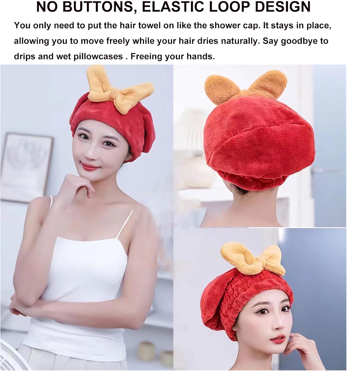 4Pcs Ultra Absorbent Hair Quick Drying Towel for Women Girls New Microfiber Hair Towel Wrap Dry Turban Soft Bow Tie Plopping Head Towels Shower Cap for Kids (Mixed Colors)
