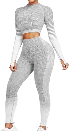 JOYMODE - Conjunto de entrenamiento para mujer, diseño de 2 piezas con leggings de tiro alto sin costuras y camiseta corta , para yoga