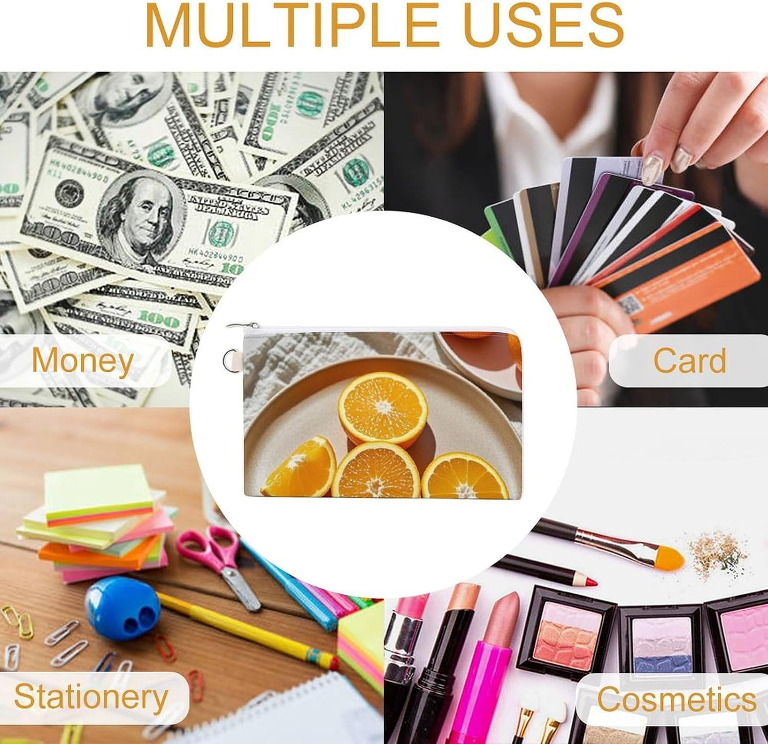 Orange Slices Coin Purse Coin Pouch with Zipper for Men Women Portable Change Wallet Canvas Coin Bag
