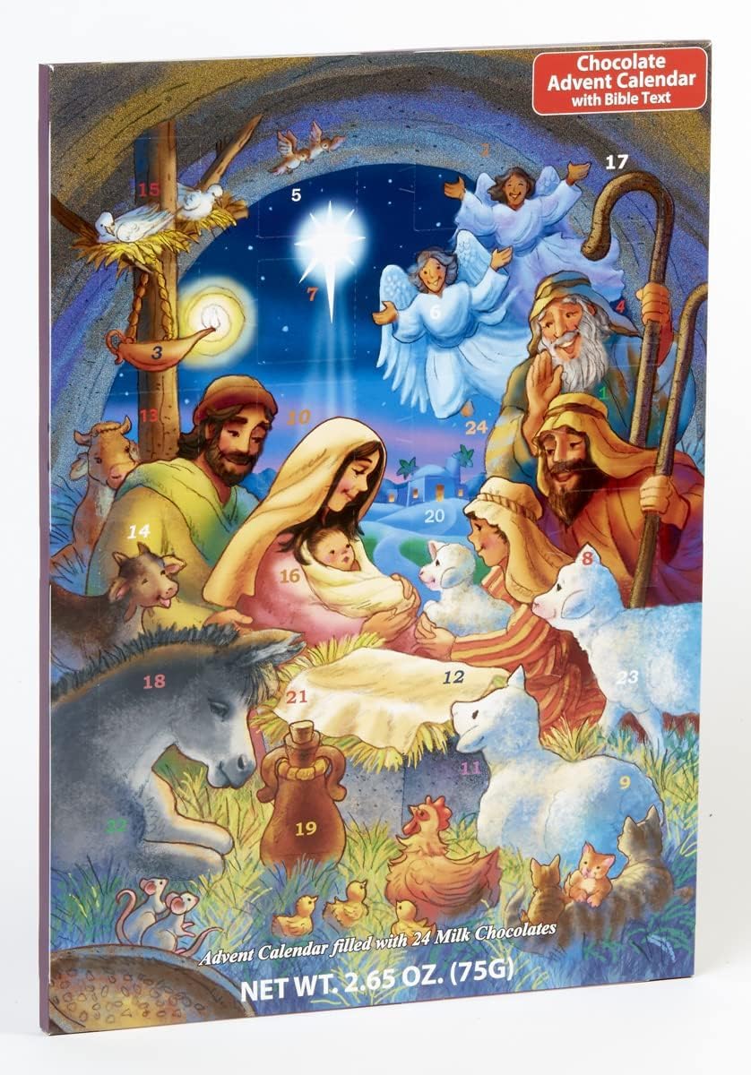 Baby in a Manger - Calendarios de Adviento de chocolate, paquete de 10 unidades con historia de la natividad