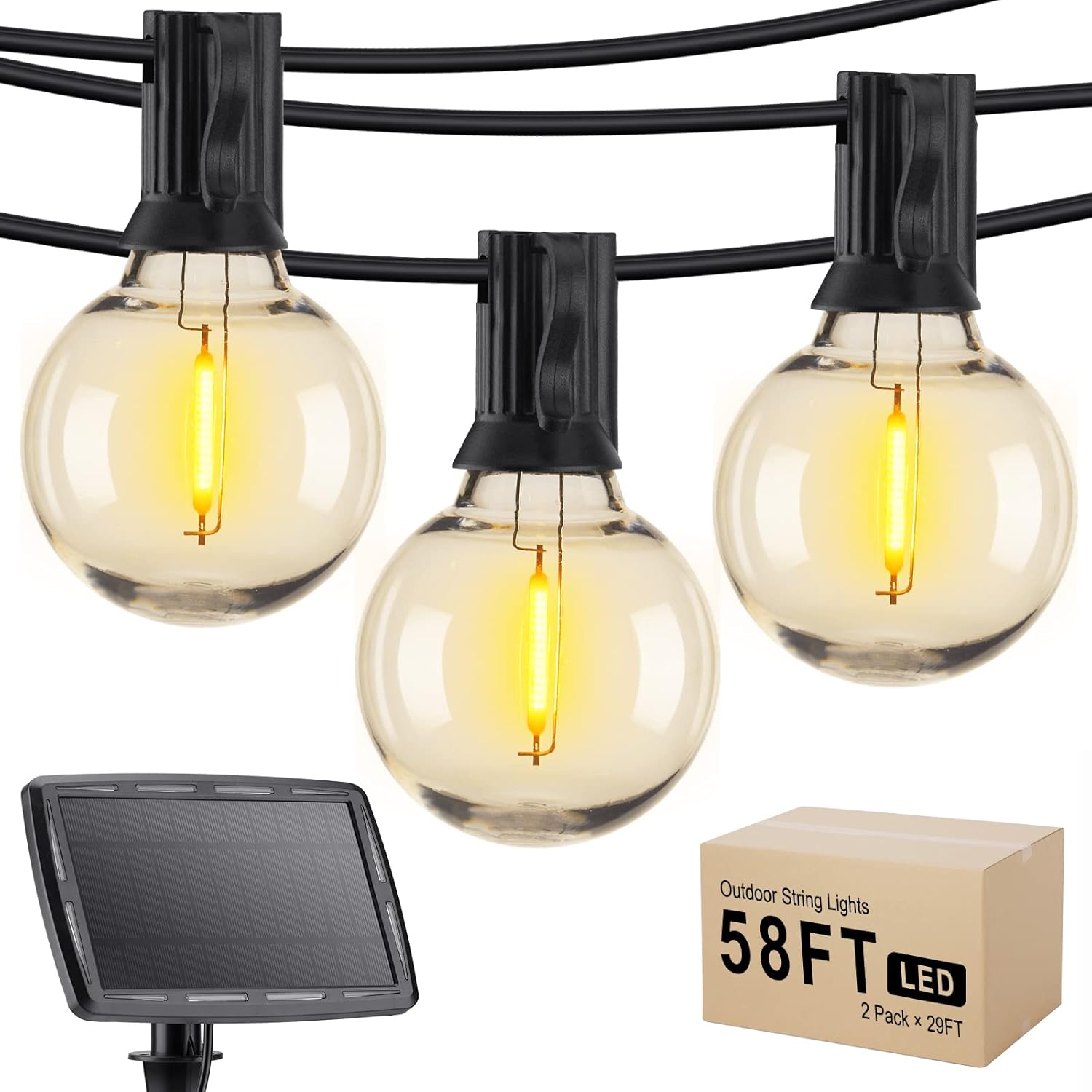 Brightown Solar String Lights 2 Pack 29Ft Outdoor Patio Lights with