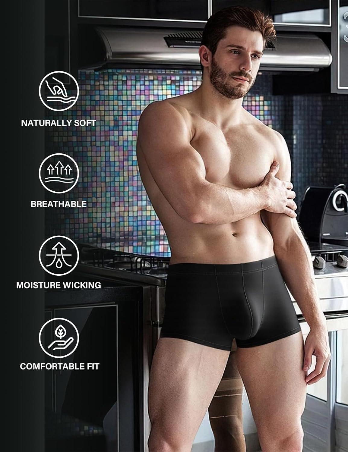 Men's Sexy Low Rise Boxer Briefs Breathable Ice Silk Underwear Seamless Trunks - Image 3