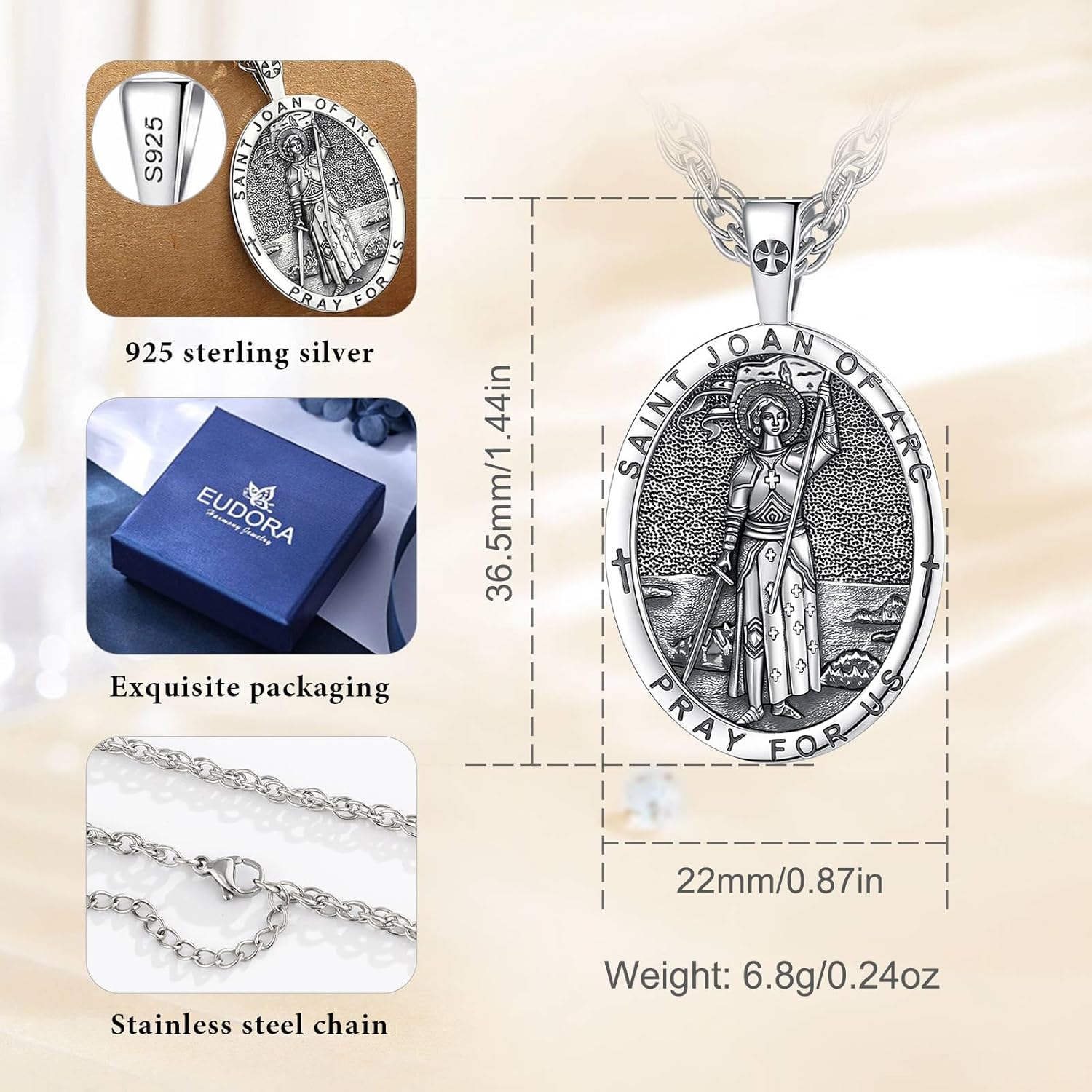 EUDORA S925 Sterling Silver Virgin Mary/ST Benedict/St Christopher/Archangel Michael Raphael Metatron/St Tude Crucifix Necklace Bible Verse Pendant Protection Religious Jewelry Gifts For Men Women