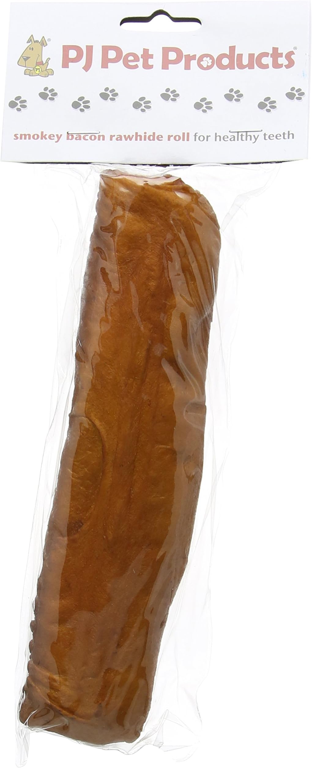 PJ Pet Products Smokey Bacon Rawhide Roll 21cm 1 x 130 g Pack of 10 | Natural Dog Chews for Large & Small Dogs | Long-Lasting Rawhide Treats for Dental Care | Ideal Low-Fat Dog Treats for Puppy Chew