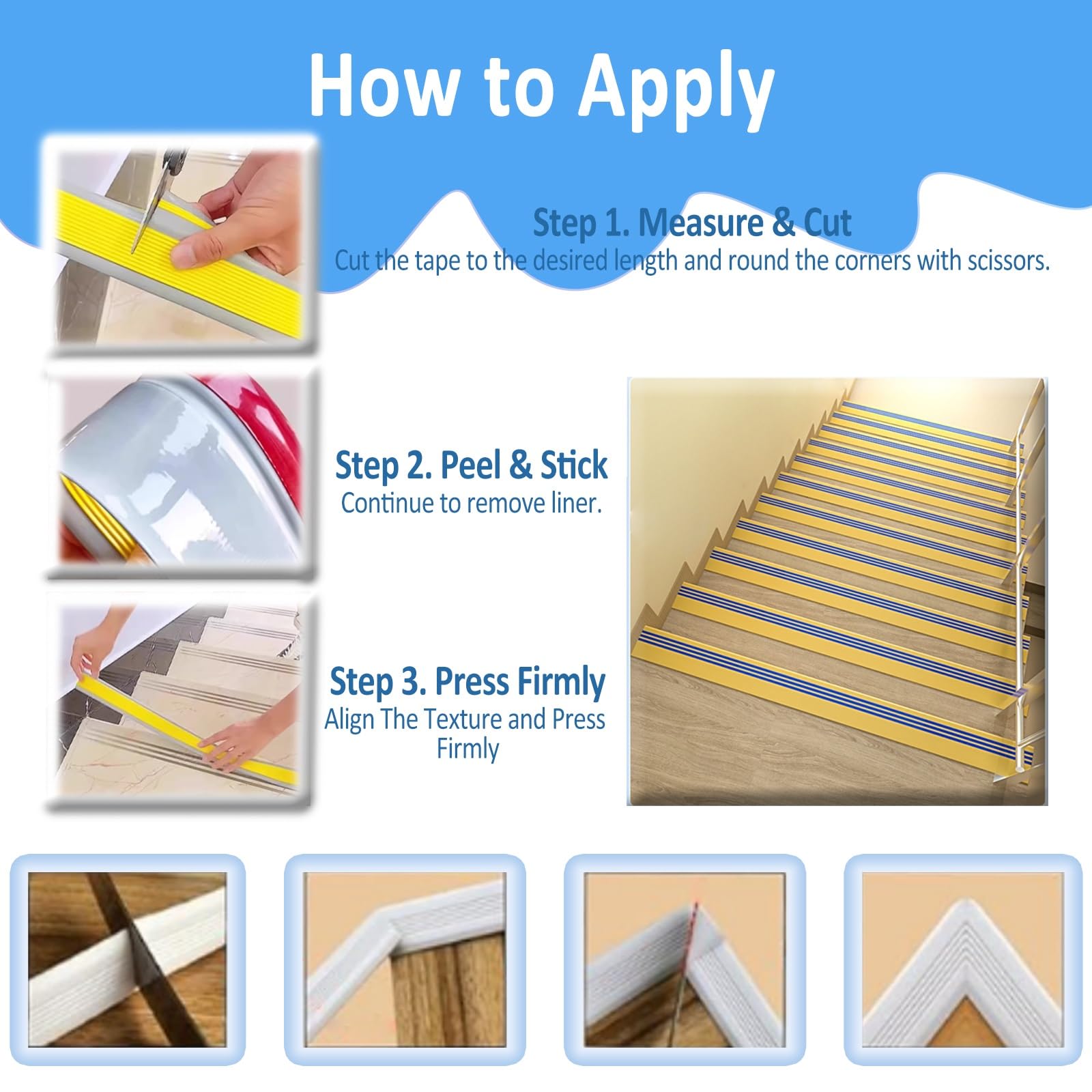 Cinta antideslizante para peldaños de escalera de 16 m, tiras de seguridad autoadhesivas para el hogar y la oficina, protección antideslizante duradera para escaleras, escalones, rampas, solución de