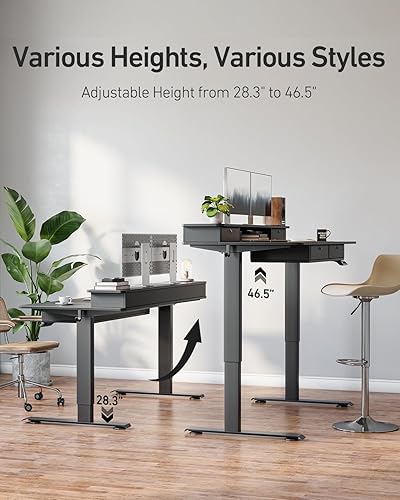 Miniatura 4 de FEZIBO Escritorio Eléctrico de Pie Resistente Ajustable en Altura con Cajones, Mesa de 48 x 24 Pulgadas con Estante de Almacenamiento Grande,