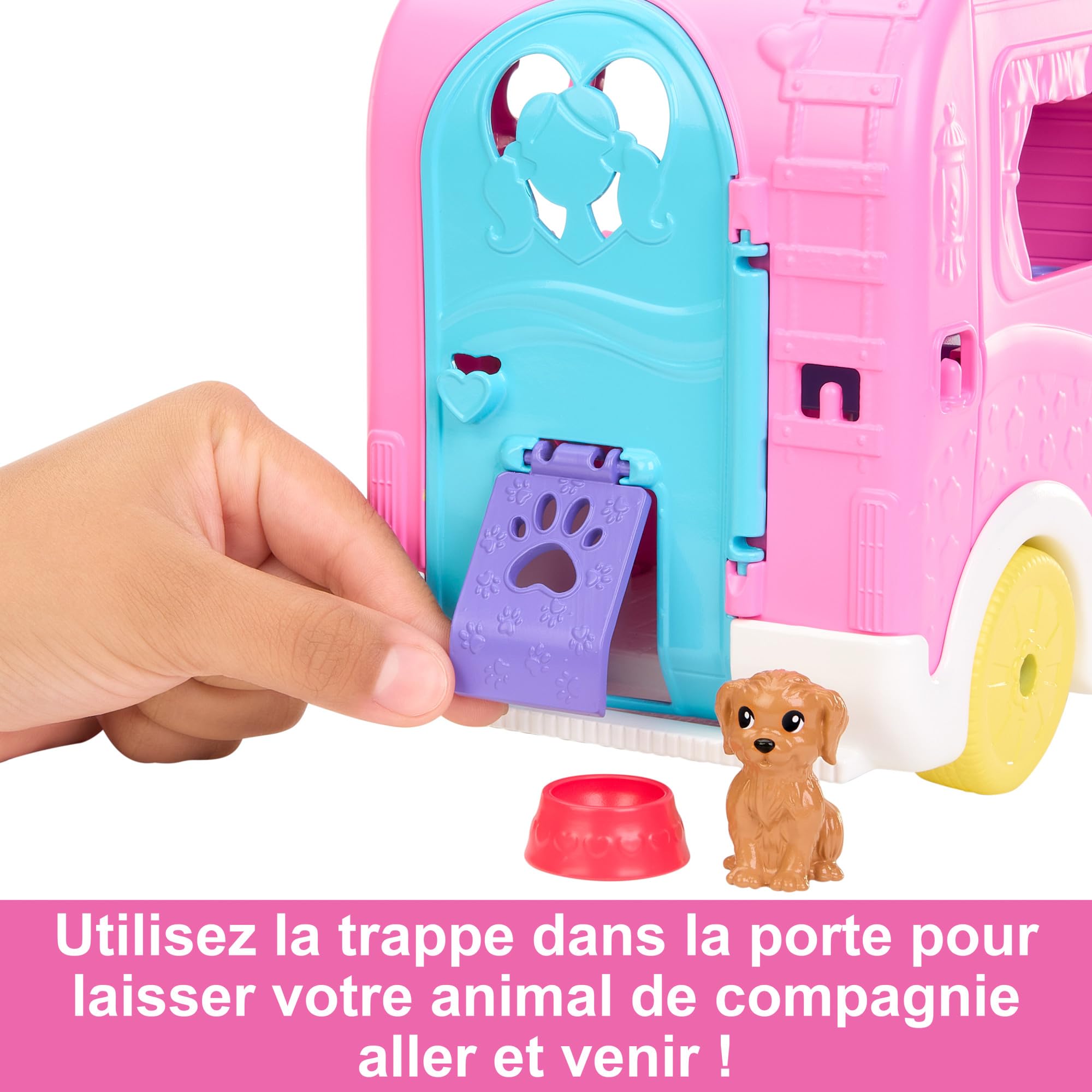 Barbie Coffret 2-en-1 Camping Car, Poupée Mannequin Chelsea avec Véhicule Transformable en Campement, Comprend 2 Animaux Et 15 Accessoires Thématiques, Jouet pour Enfant de 3 Ans et Plus, HNH90