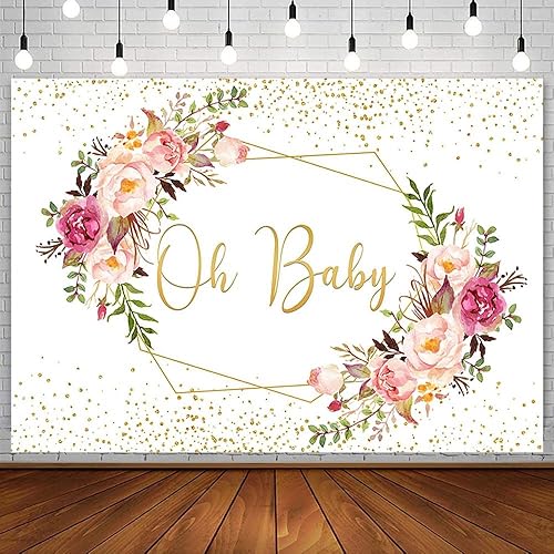 SENDY Telón de fondo de bebé para niña, suministros de decoración de fiesta de baby shower, color burdeos, rosa, floral, dorado, con purpurina,
