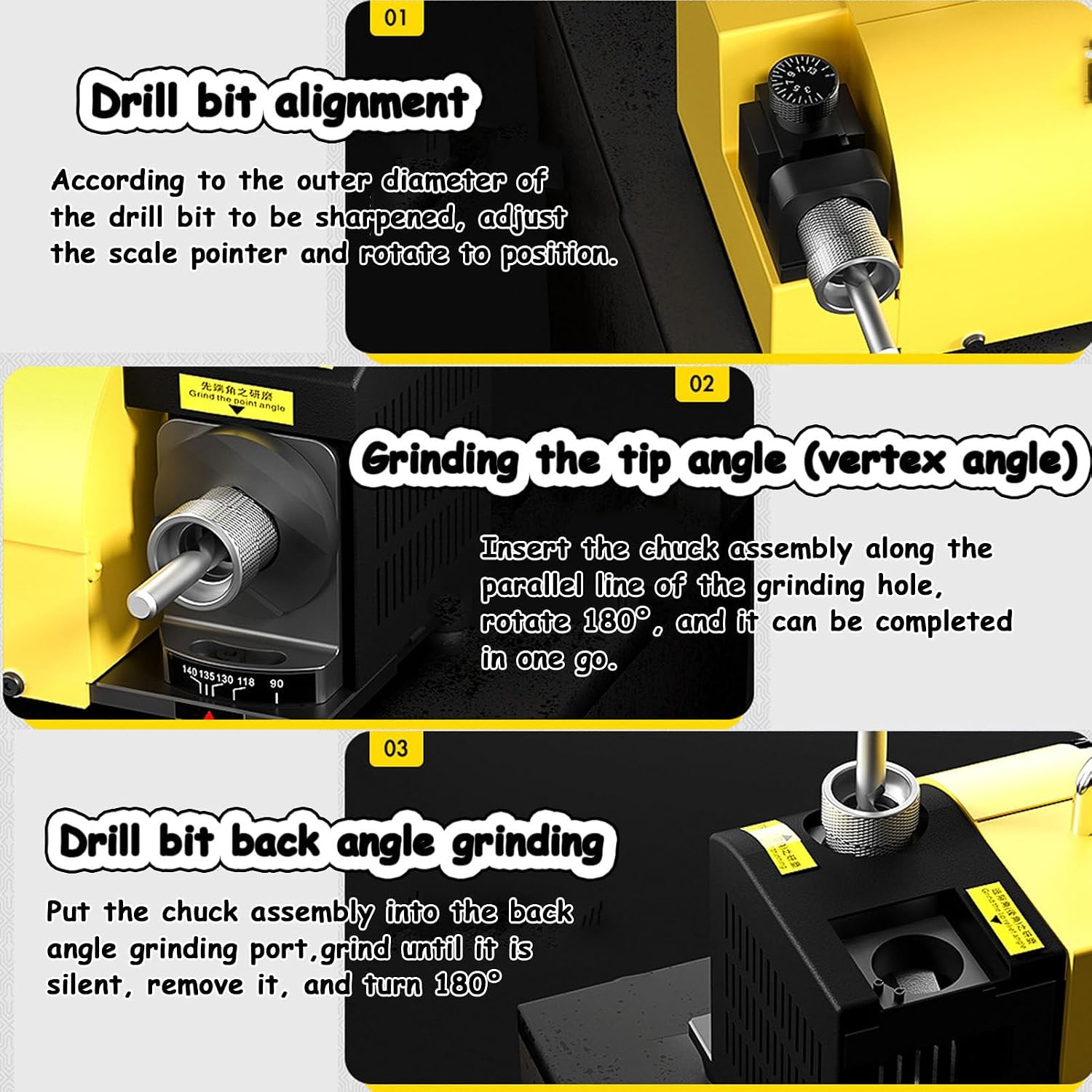 Drill Bit Sharpener, Drill Bit Grinder,Knife Chisel Drill Electric Multi-Task Sharpener,3-13mm Drill Bit Grinder Sharpener, 95°-135°Angle Adjustable