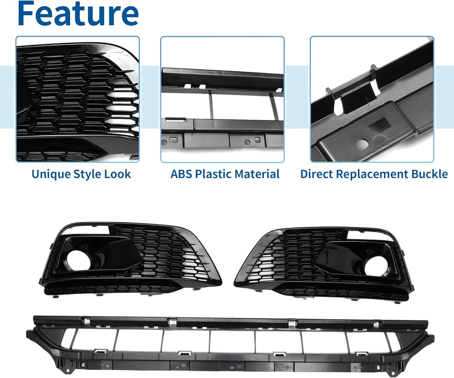 X AUTOHAUX Front Lower Hood Bumper Grille Grill Fog Light Grille Cover for Audi Q5L Front Lower Bumper Kidney Grille Grill Sport Style Facelift Black 1 Set