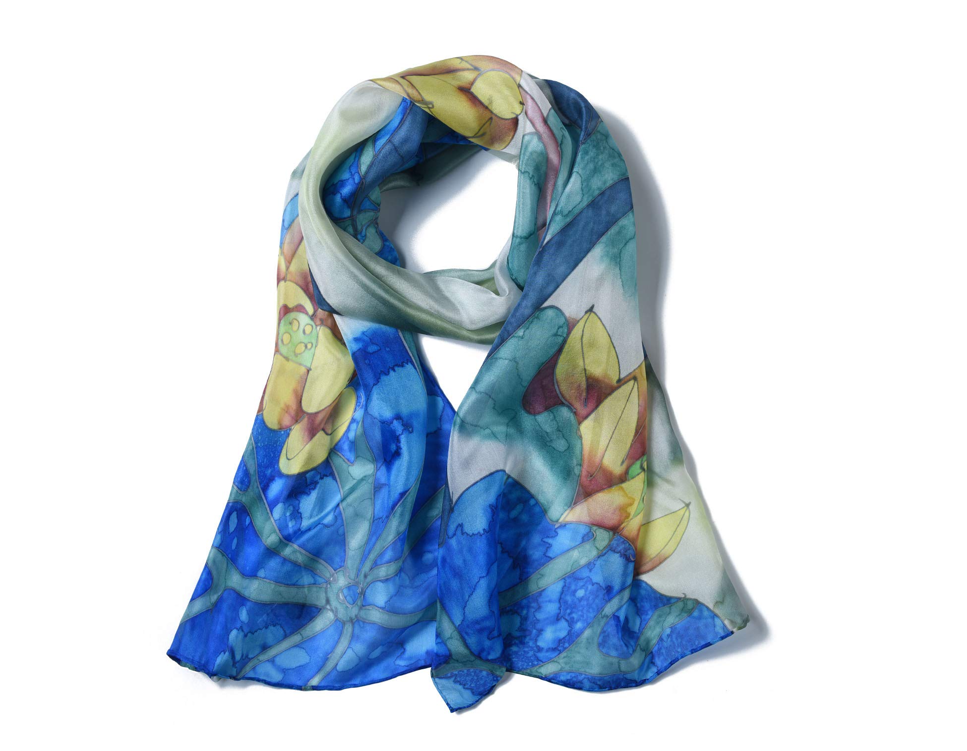 Women's 100% Silk Scarf Hand Painted Floral