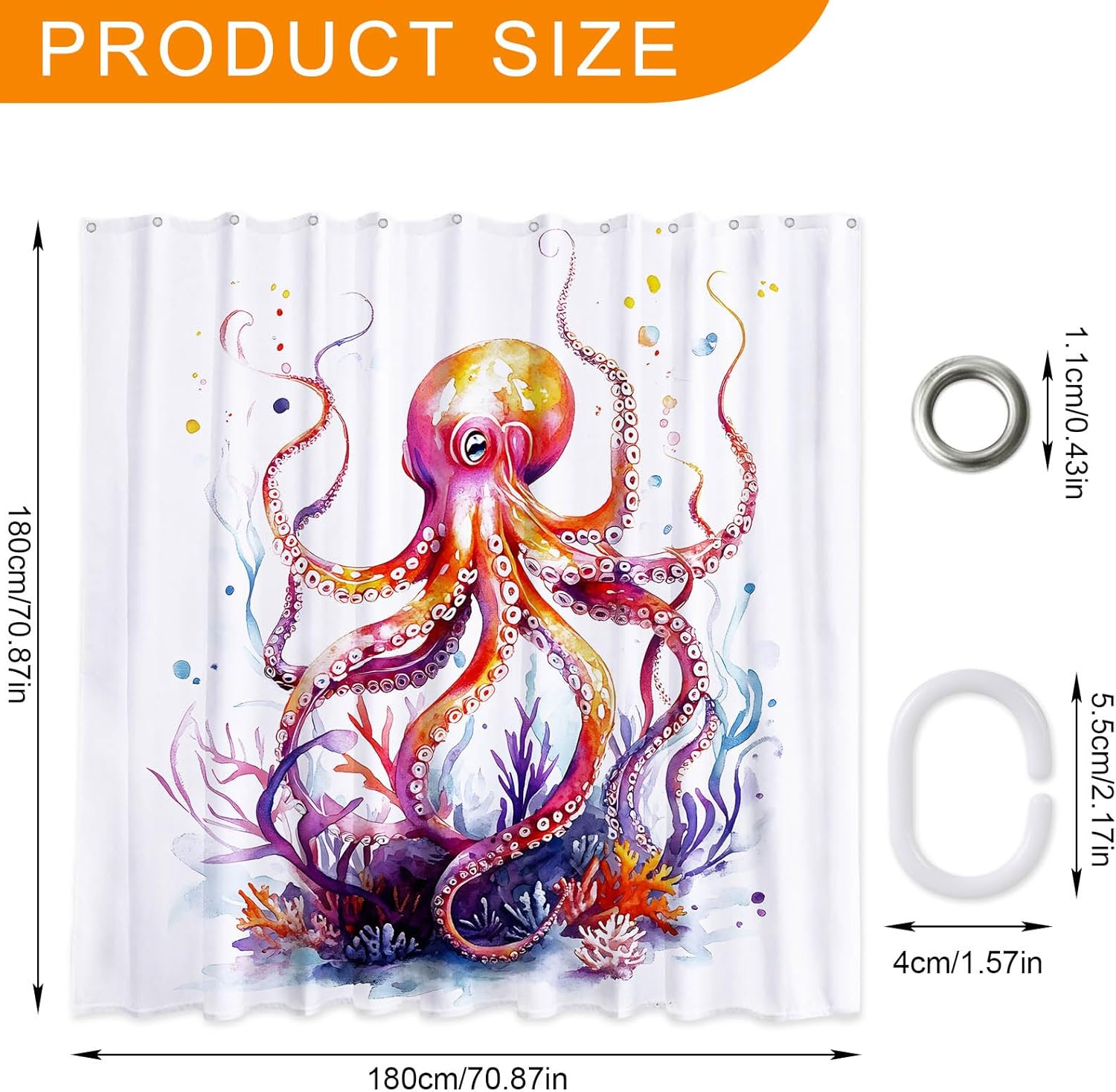 Funny Octopus Shower Curtain, Novelty Kraken Waterproof Shower Curtain, Sea Ocean Animal Print Thick Polyester Fabric Bathroom Curtain Set Octopus Bathroom Decor