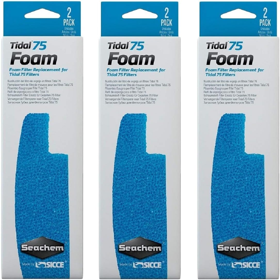 Seachem 3 Pack of Tidal 75 Foam Filter Replacements, 2 Filters Each