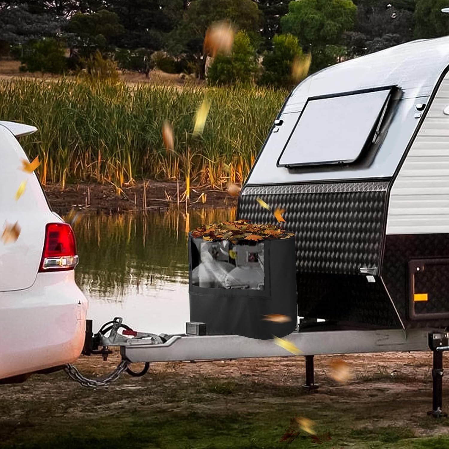 JOJOCY RV Trailer Propane Tank Cover Visible, With Reflective Strips for Dual Tanks 600D Oxford Resistant Waterproof Cover Easy Installation for RV Trailer Camper (30LB)