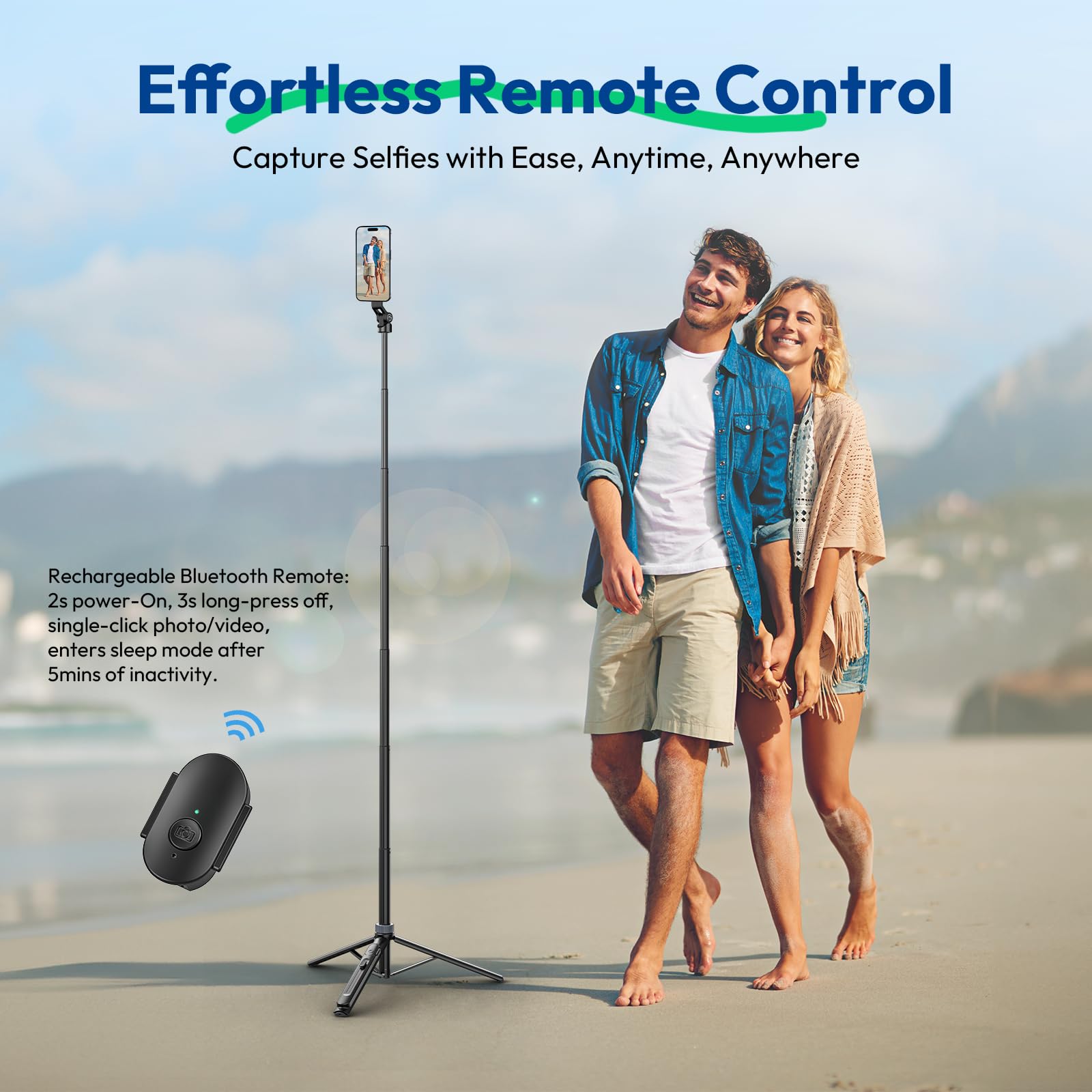 ULANZI TT88 Trépied magnétique pour iPhone 17, perche à selfie extensible de 144,8 cm avec télécommande, clip de téléphone 2 en 1 et deux supports de griffe, trépied léger pour vlogging, voyage