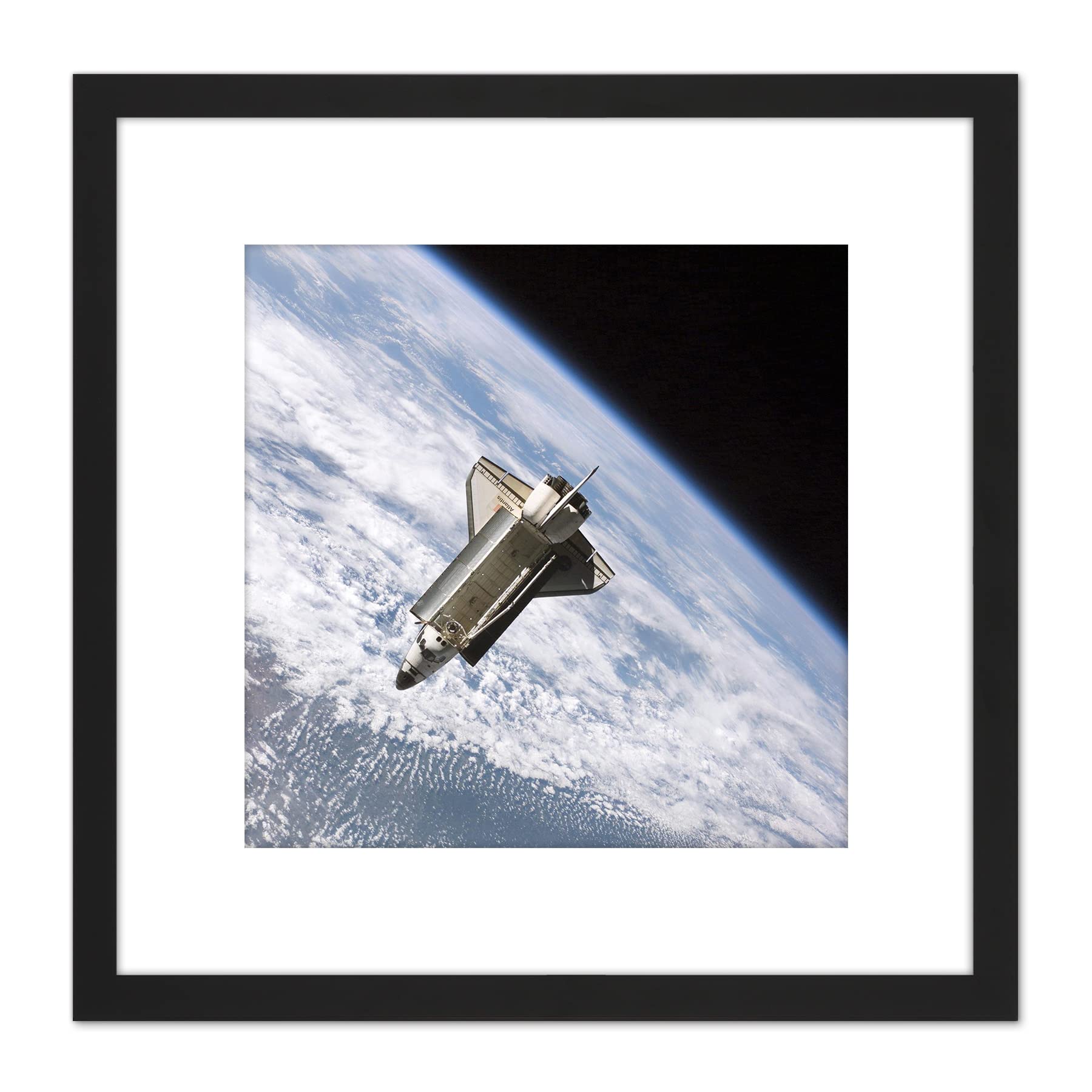 Artery8 Space NASA Shuttle Atlantis Over Earth Photo 8X8 Inch Square Wooden Framed Wall Art Print Picture with Mount
