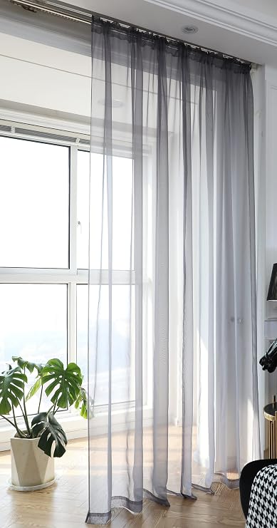 Window Dark Grey Sheer Curtains 90 Inches Length 2 Panels Voile Light Filtering Sheer Curtain Panel for Bedroom Living Room Children Room Kitchen Yard (Dark Grey, 52 W x 90 L | 2 pcs)