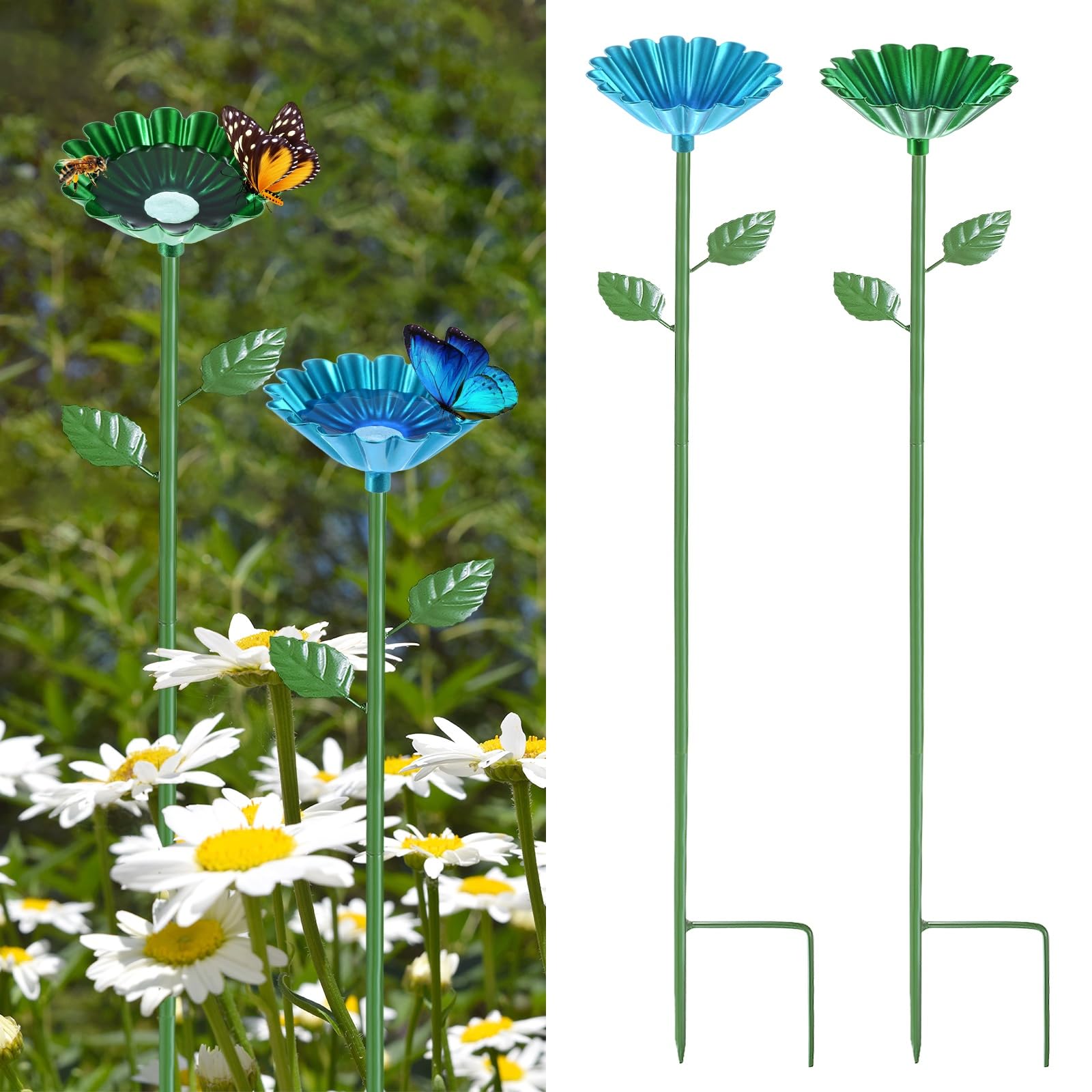 M METERXITY 2-Pack Bee Watering Station 64cm/25 in Iron, Blue, Green