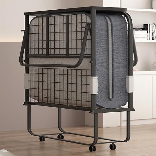 Miniatura 10 de PUREMIND Cama plegable con colchón de esponja viscoelástica de 5 pulgadas, cama plegable de tamaño individual de 75 x 38 pulgadas, cuna plegable